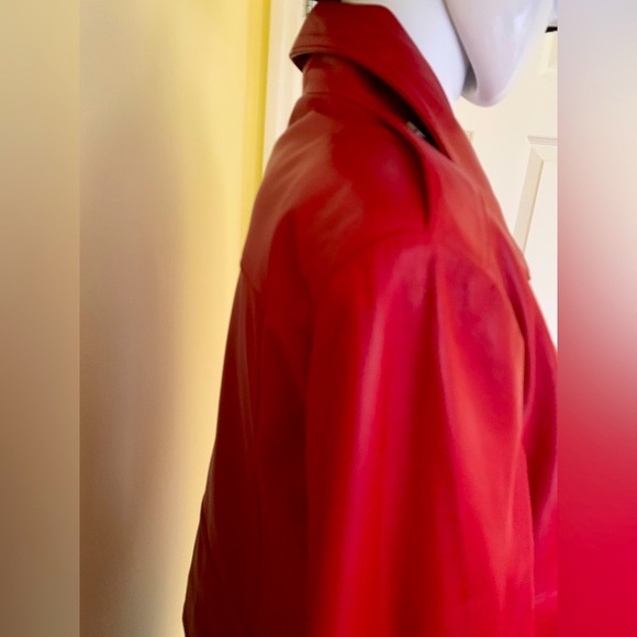 Tergan Red Lamb Leather Moto Biker Style Jacket Zipped Pockets Double Collar XL - Picture 8 of 16